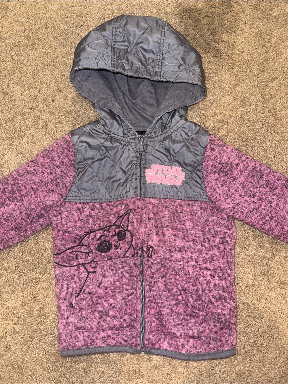 Star Wars Pink & Gray Baby Yoda Hooded Zip Sweatshirt